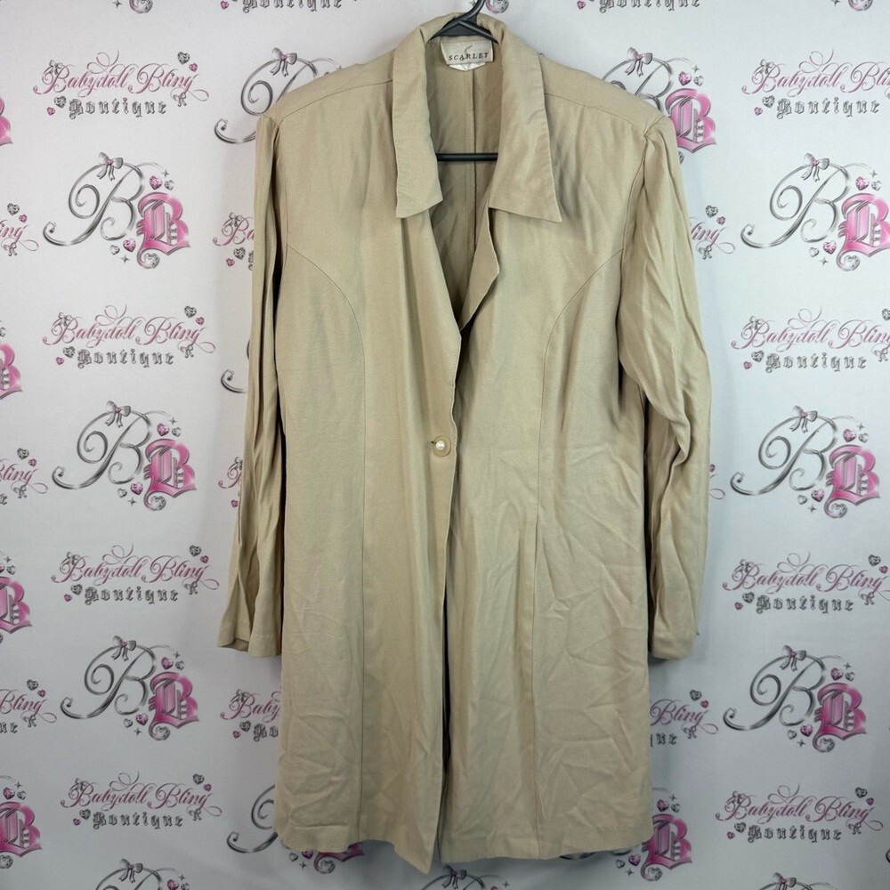 Scarlet blazer jacket coat cream tan button up beige Coat shoulder pads